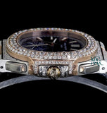 Dual Tone Blue Dial Iced Out Moissanite Diamond Watch