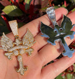 Iced Out Winged Cross Moissanite Pendant