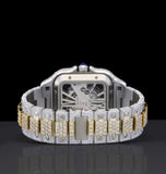 Skeleton Iced Out Moissanite Diamond Dual Tone Watch