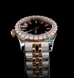 Moissanite Diamond Brown Color Dial Dual Tone Watch For Women