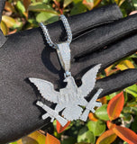 Iced Out Moissanite Eagle With Guns Hip Hop Pendant