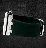 Iced Out Moissanite Green Rubber Strap Wrist Watch