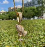 Luxury Moissanite Iced Out Praying Hands With Cross Pendant