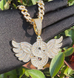 Moissanite Dollar Sign Hip Hop Pendants with Wings