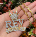 REV Pendant With Crown Iced Out Style Pendant