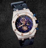 Iced Out Moissanite Rubber Strap Wrist Watch