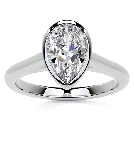 Pear Cut Moissanite Bezel Set Solitaire Wedding Ring