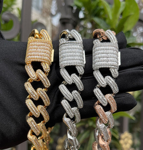 Baguette Cut Iced Out Moissanite Cuban Link Chain