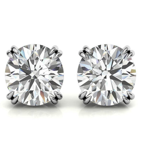 Double Claw Prong Round Cut Moissanite Stud Earring