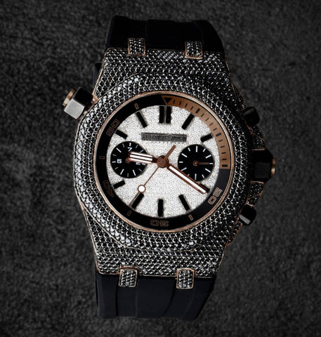 Black Moissanite Iced Out Rubber Strap Watch