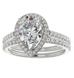 Pear Cut Moissanite Halo Bridal Ring Set