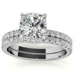 Cushion Cut Hidden Halo Moissanite Bridal Ring Set