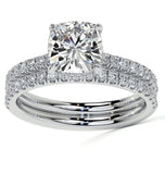 Moissanite Diamond Cushion Cut Hidden Halo Ring Set