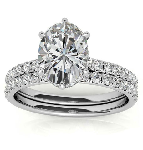 Oval Cut Moissanite Diamond Hidden Halo Bridal Ring Set