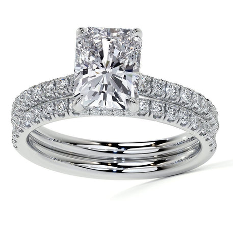 Hidden Halo Radiant Cut Moissanite Wedding Ring Set