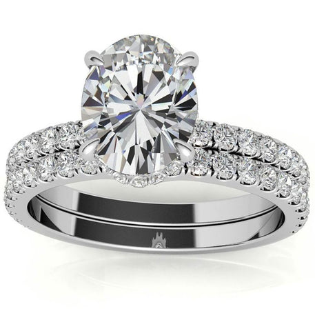 Hidden Halo Oval Cut Moissanite Wedding Ring Set