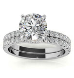 Hidden Halo Round Cut Moissanite Wedding Ring Set