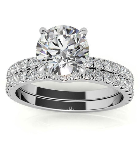 Hidden Halo Round Cut Moissanite Wedding Ring Set