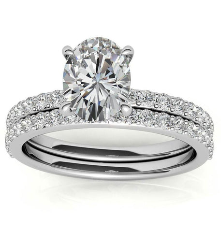 Oval Cut Moissanite Pave Set Bridal Ring Set