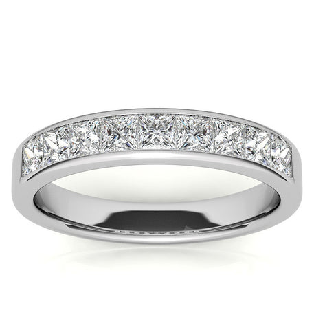 Princess Cut Moissanite Channel Set Eternity Band