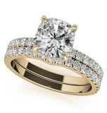 Cushion Cut Hidden Halo Moissanite Bridal Ring Set