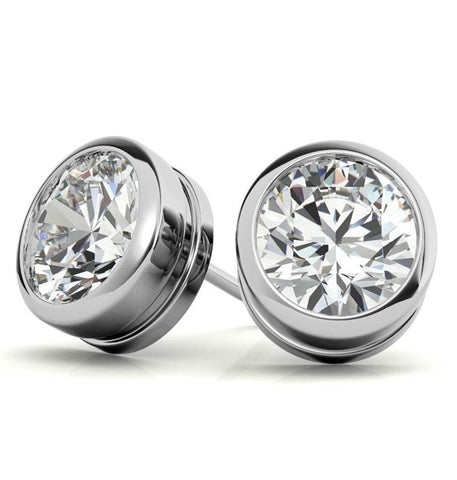 Bezel Set Round Cut Moissanite Stud Earring