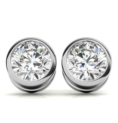 Bezel Set Round Cut Moissanite Stud Earring