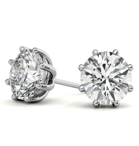 8 Prong Round Cut Moissanite Push Back Stud Earring