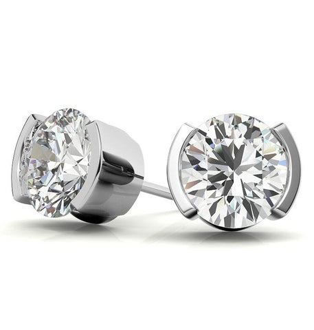 Half Bezel Round Cut Solitaire Earring For Her