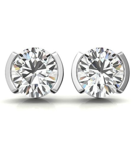 Half Bezel Round Cut Solitaire Earring For Her