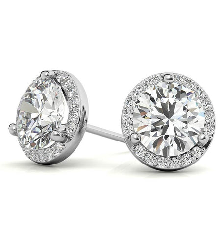 Round Brilliant Cut Moissanite Halo Stud Earrings