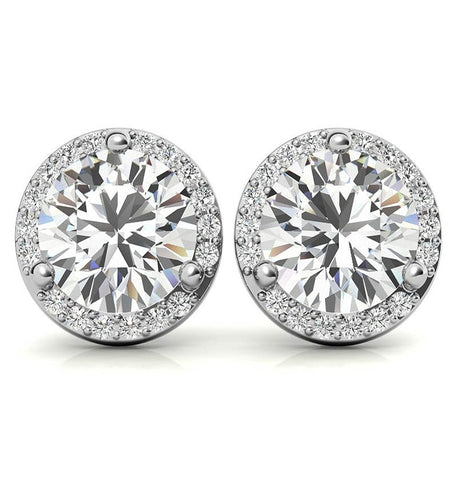 Round Brilliant Cut Moissanite Halo Stud Earrings