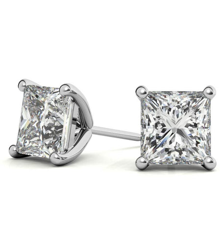 Princess Cut Moissanite Push Back Stud Earrings