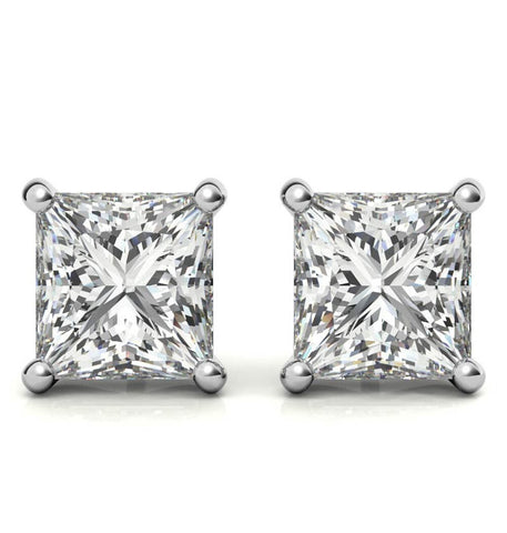 Princess Cut Moissanite Push Back Stud Earrings