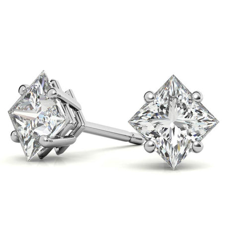 Princess Cut Moissanite Basket Prong Stud Earing