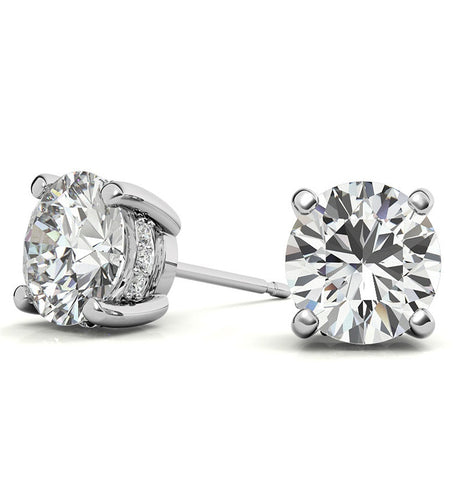 Round Cut Moissanite Hidden Halo Stud Earrings