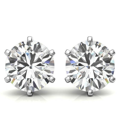 Round Cut Moissanite Six Prong Stud Earrings