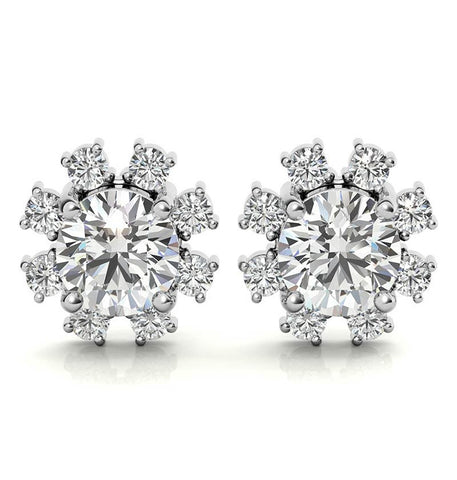 Round Cut Moissanite Halo Stud Earring For Women's