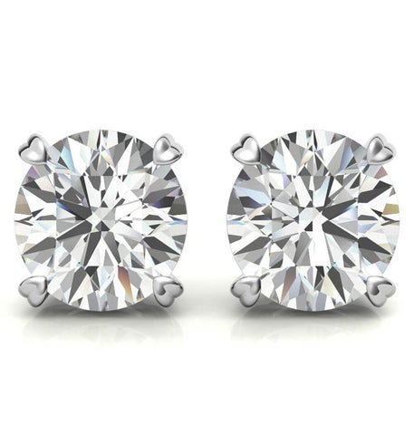 Round Cut Moissanite Heart Prong Stud Earring