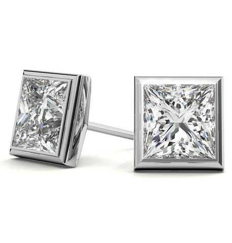 Princess Cut Bezel Set Moissanite Earring For Her