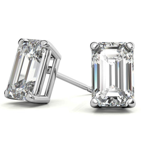 Emerald Cut Moissanite Push Back Stud Earrings