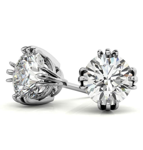 Round Cut Moissanite Three Prong Stud Earring