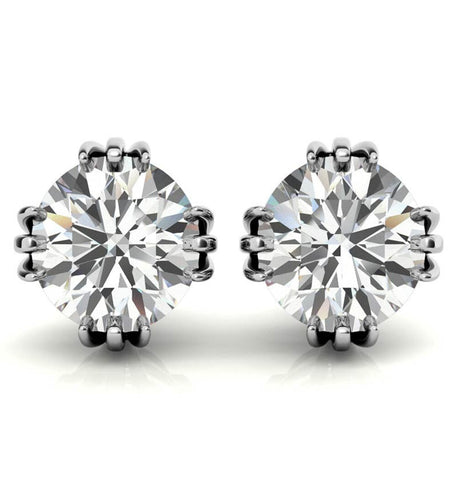 Round Cut Moissanite Three Prong Stud Earring