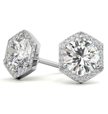 Round Cut Moissanite Halo Stud Earrings For Her