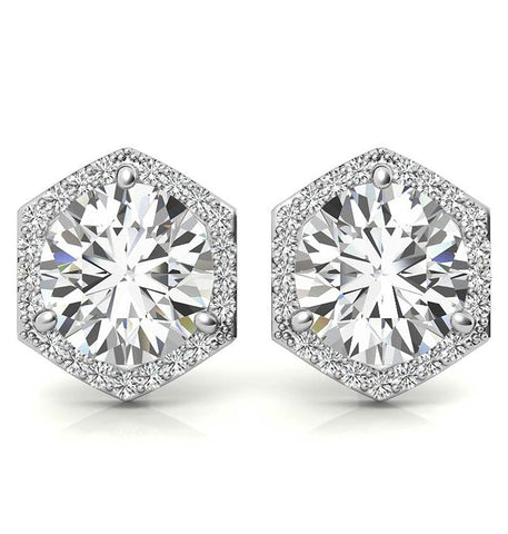 Round Cut Moissanite Halo Stud Earrings For Her