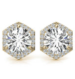 Round Cut Moissanite Halo Stud Earrings For Her