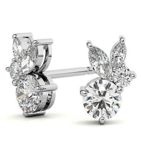 Round & Marquise Cut Moissanite Push Back Stud Earring