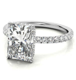 Radiant Cut Hidden Halo Moissanite Diamond Bridal Ring Set