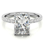 Radiant Cut Hidden Halo Moissanite Diamond Bridal Ring Set