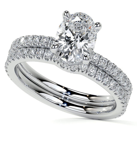 Oval Cut Moissanite Hidden Hal Wedding Ring Set